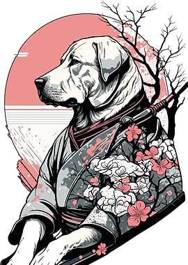 Samurai Dog with Kimono and Katana