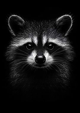 Raccoon Portrait on Black Background