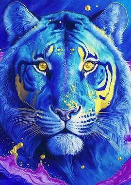 Majestic Blue and Gold Tiger Portrait
