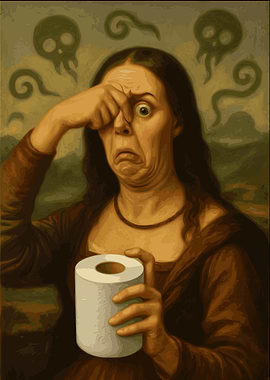 Mona Lisa Holding Toilet Paper Parody