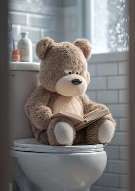 Teddy Bear Reading on Toilet