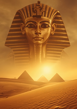 Golden Pharaoh In Desert Landscape