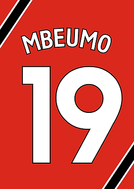 Bryan Mbeumo Number 19 Red Football Short Poster | Manchester United | Sports Home Decor