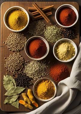 Spices on Wooden Board