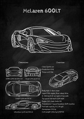 McLaren 600LT Blueprint on Chalkboard