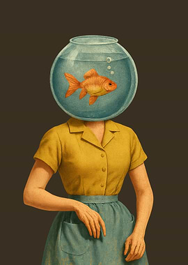 Fishbowl Head Woman Surreal Art
