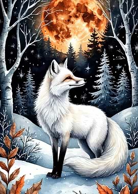 White Fox in Winter Landscape