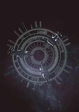 Futuristic Space Station in Deep Space