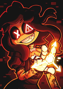 Creepy Cartoon Girl with Glowing Hand