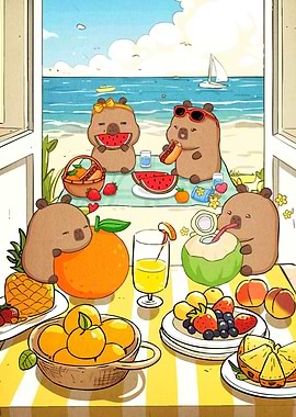 Capybaras Beach Picnic