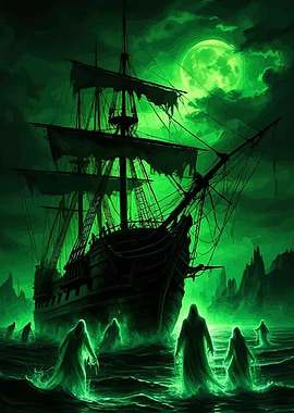 Ghost Ship Eerie Green Sea