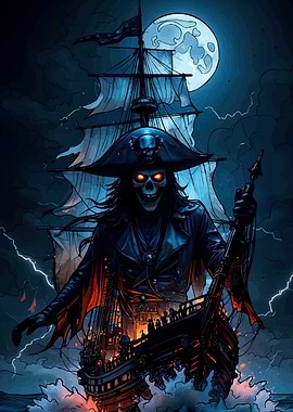 Ghost Pirate Ship Stormy Seas