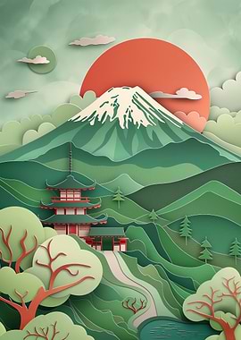 Japanese Landscape with Mount Fuji