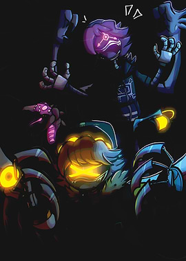 Robotic Characters in Dark Pixel Art