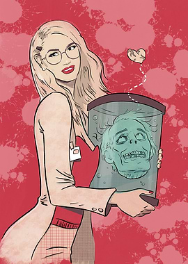 Blonde Scientist with Head in Jar