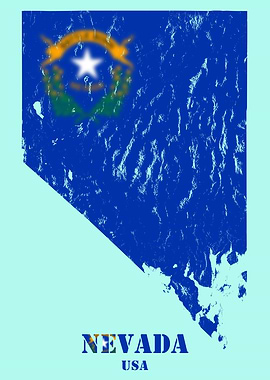 Nevada USA state Topographic Contour Relief Map blending terrain features into its emblematic colorful flag