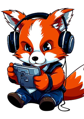 Cartoon Fox Gamer with Headphones