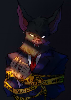 Anthropomorphic Bat in Suit with Warning Tape