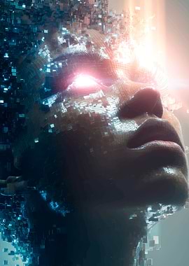 Digital Woman Face Disintegration