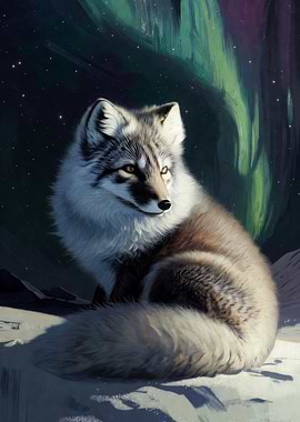 Fox Under Aurora Borealis