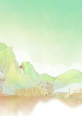 Pastel Landscape with Lake and Mountains