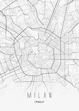 Milan, Italy - Modern City Map Poster, Stylish Wall Print