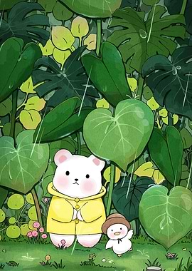 Bear Duck Rainy Forest