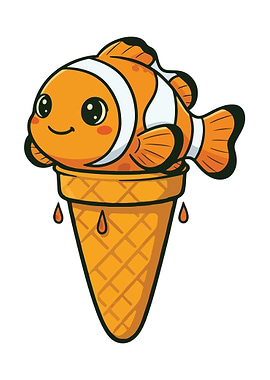 Clownfish Ice Cream Cone Cartoon
