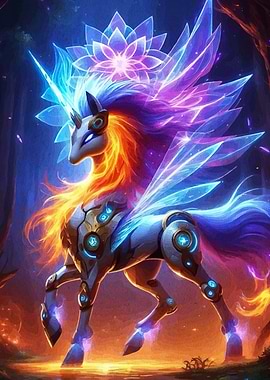 Futuristic Crystal Unicorn Forest