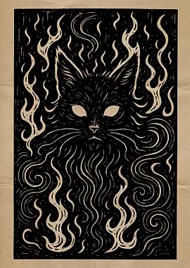 Black Cat Surrounded by Flames