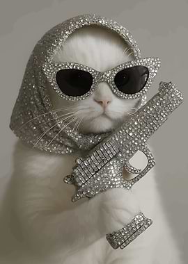 Glamorous Cat with Rhinestone Accessories