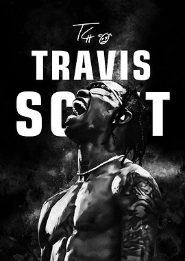 Travis Scott Black and White Portrait