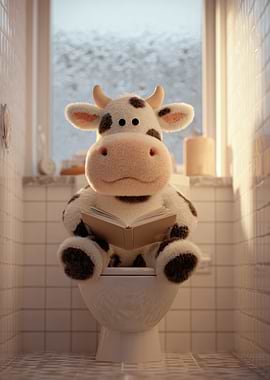 Cow Reading on Toilet