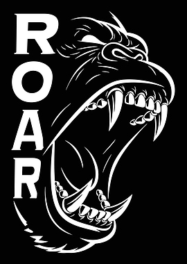 Roar Gorilla Black and White Illustration