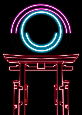 Neon Torii Gate with Circular Lights