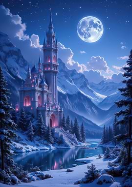 Winter Castle Under Moonlight