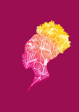 Floral Silhouette on Magenta