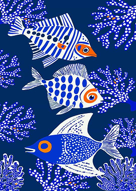 Stylized Fish and Coral Pattern