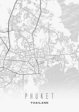 Phuket, Thailand - Minimalist Coastal City Map Poster, Modern Wall Art