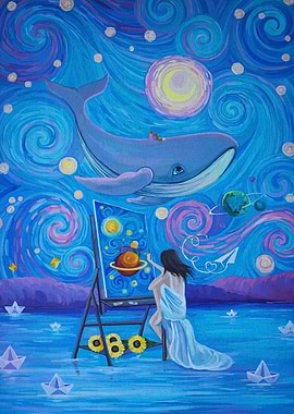 Whale, Artist, and Starry Night