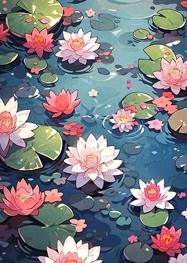 Water Lilies in a Pond