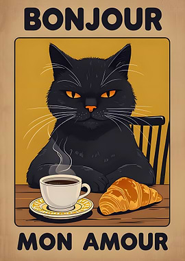 Bonjour Mon Amour Black Cat Poster