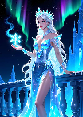 Ice Queen with Snowflake and Aurora