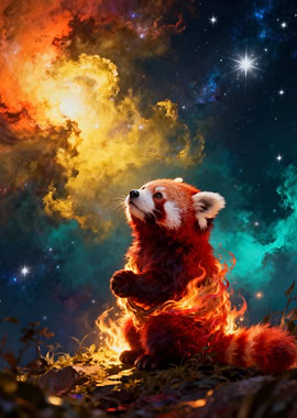 Red Panda in Space with Fire
