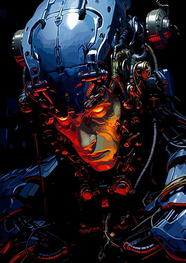 Cybernetic Humanoid with Glowing Eyes