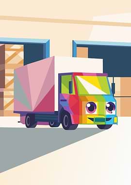 Colorful Cartoon Delivery Truck Illustration