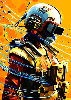 Futuristic Soldier in Helmet Digital Art