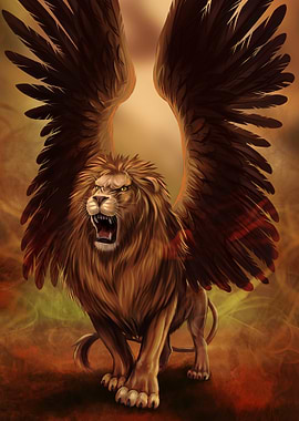 Winged Lion Roaring Fantasy Art