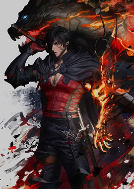 Fantasy Warrior with Fiery Companion