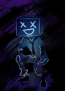 Neon Box Head Character